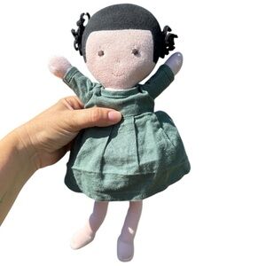 HAZEL VILLAGE Nell Handmade Plush Doll In Green Linen Dress